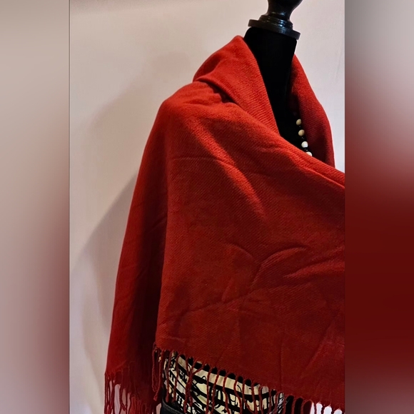 Bohemian Red Fringe Shawl Wrap / Toggle Front Cape - One Size - Picture 9 of 16